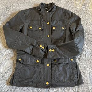 J Crew Downtown field jacket army military green gold buttons waxed cotton XXS